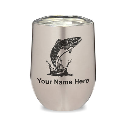 LaserGram Double Wall Stainless Steel Wine Glass, Trout Fish, Personalized Engraving Included