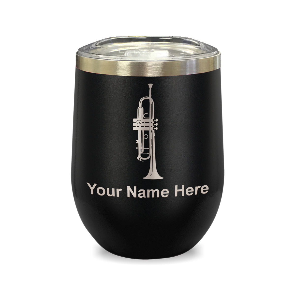 LaserGram Double Wall Stainless Steel Wine Glass, Trumpet, Personalized Engraving Included