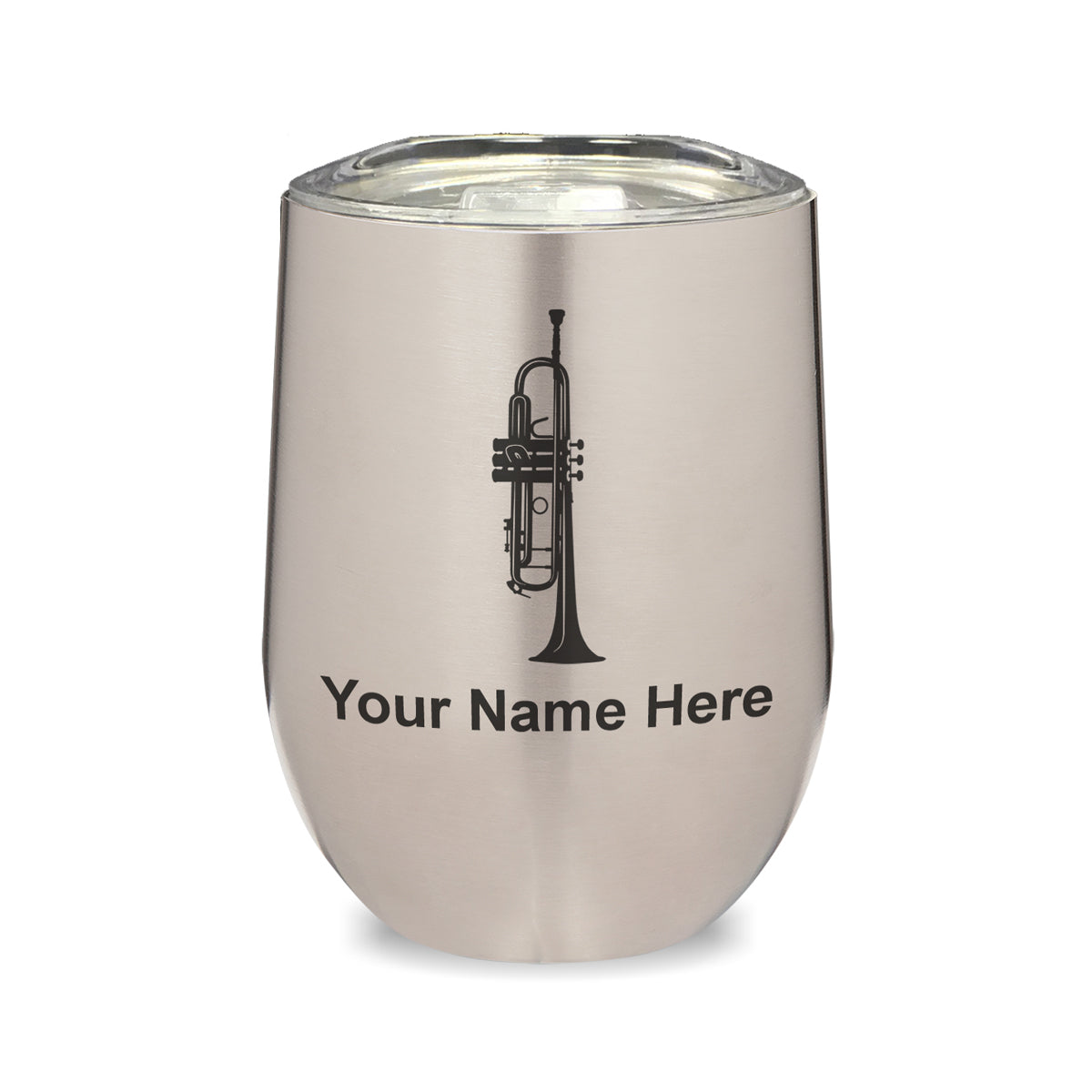 LaserGram Double Wall Stainless Steel Wine Glass, Trumpet, Personalized Engraving Included