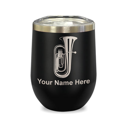 LaserGram Double Wall Stainless Steel Wine Glass, Tuba, Personalized Engraving Included