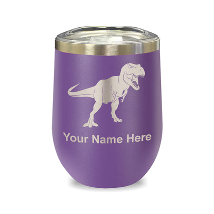 LaserGram Double Wall Stainless Steel Wine Glass, Tyrannosaurus Rex Dinosaur, Personalized Engraving Included