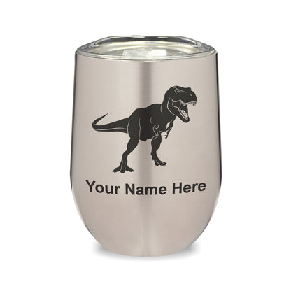 LaserGram Double Wall Stainless Steel Wine Glass, Tyrannosaurus Rex Dinosaur, Personalized Engraving Included