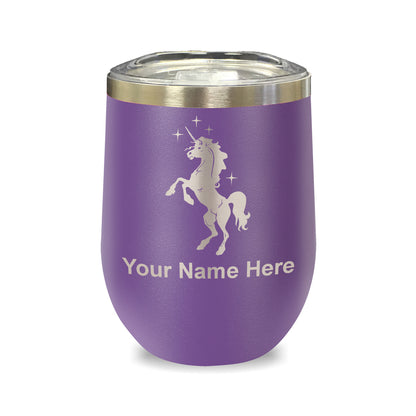 LaserGram Double Wall Stainless Steel Wine Glass, Unicorn, Personalized Engraving Included