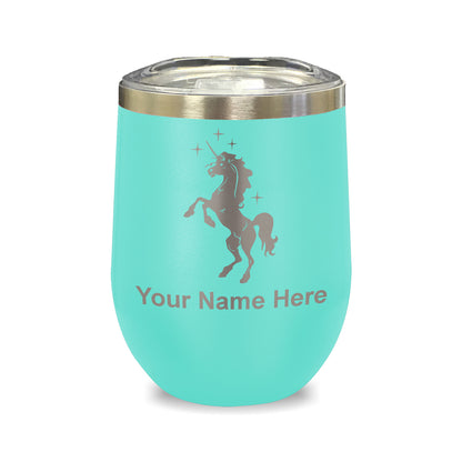LaserGram Double Wall Stainless Steel Wine Glass, Unicorn, Personalized Engraving Included