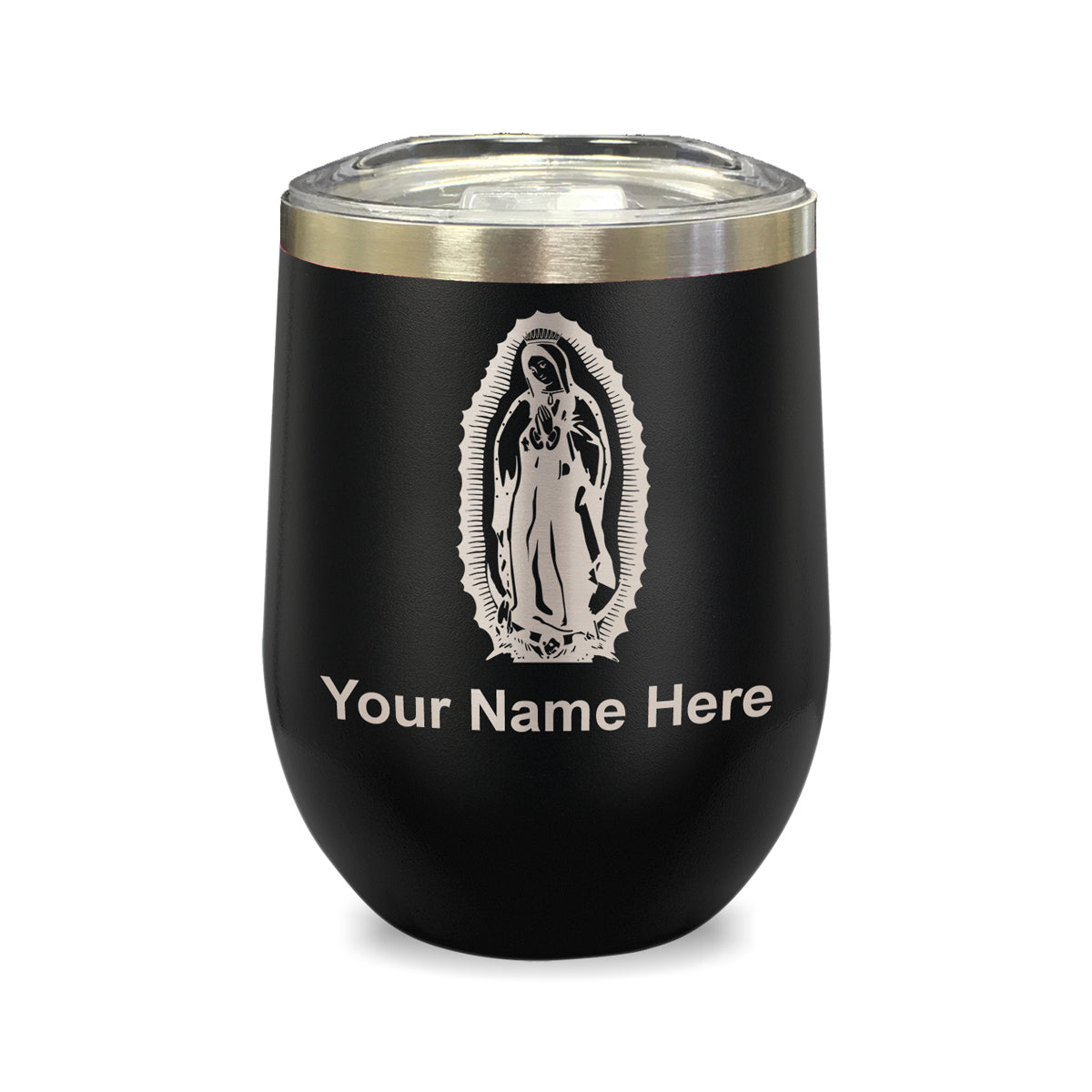 LaserGram Double Wall Stainless Steel Wine Glass, Virgen de Guadalupe, Personalized Engraving Included