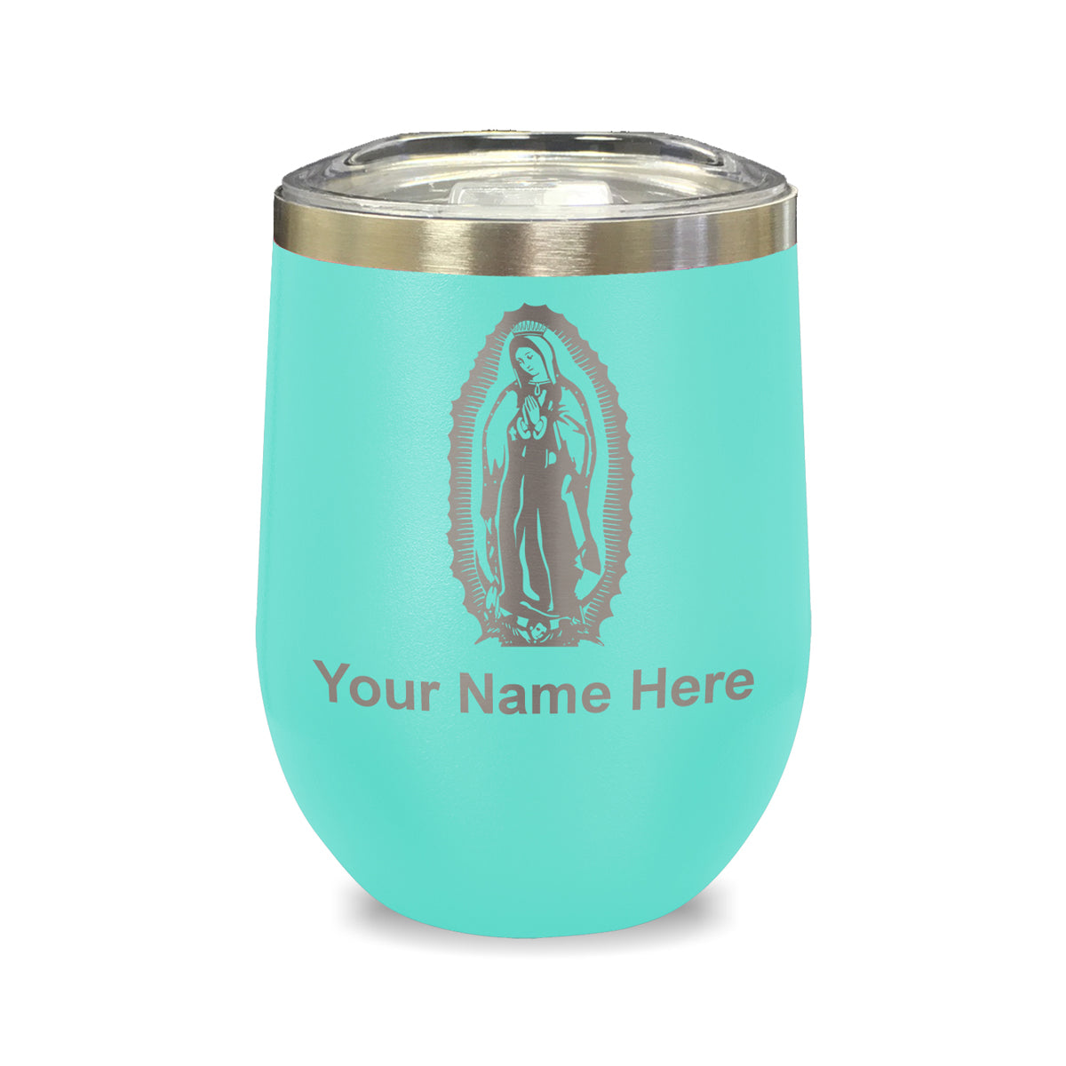 LaserGram Double Wall Stainless Steel Wine Glass, Virgen de Guadalupe, Personalized Engraving Included