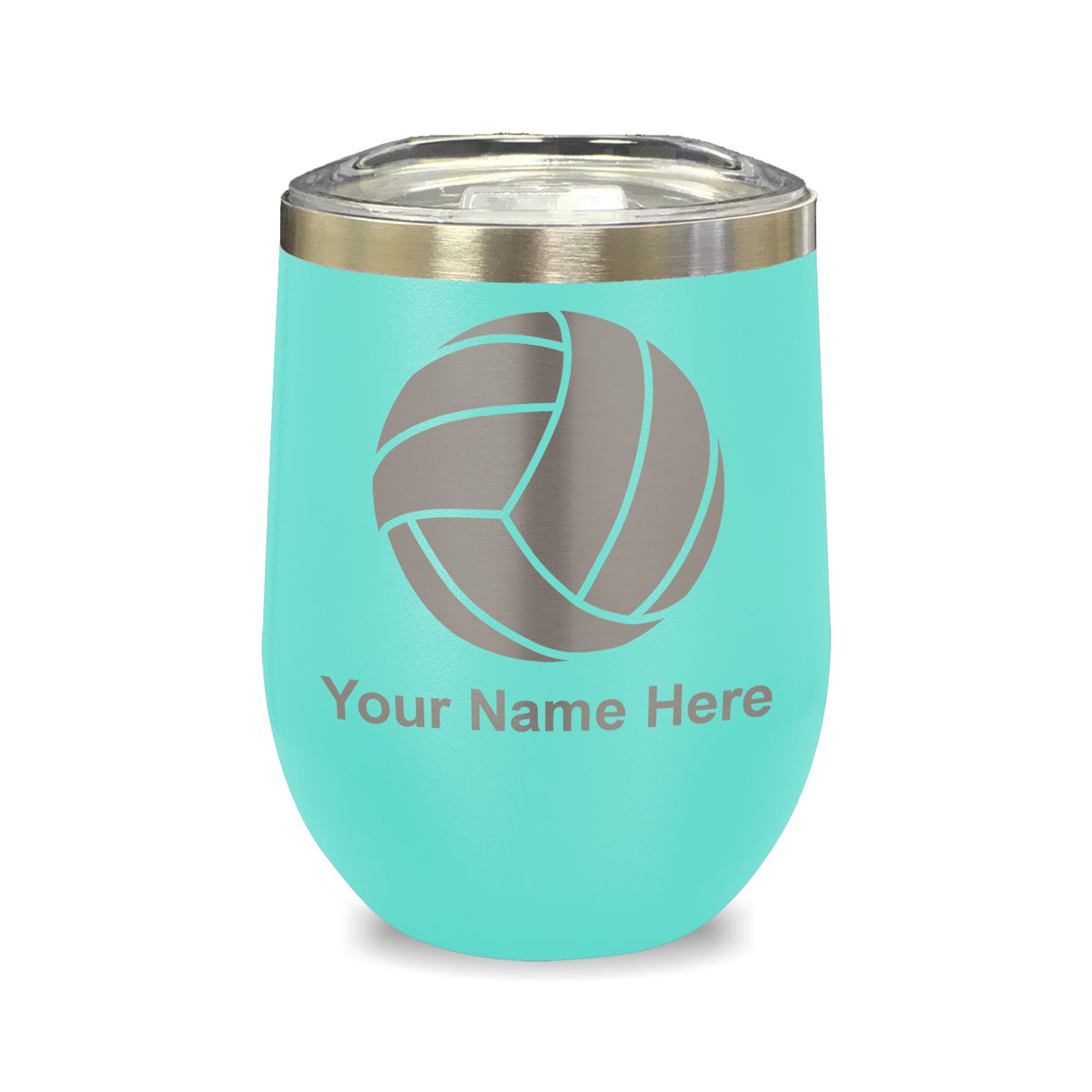 LaserGram Double Wall Stainless Steel Wine Glass, Volleyball Ball, Personalized Engraving Included