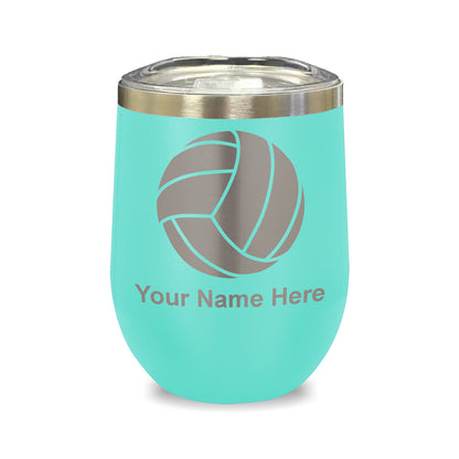 LaserGram Double Wall Stainless Steel Wine Glass, Volleyball Ball, Personalized Engraving Included