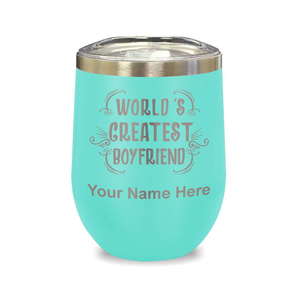 LaserGram Double Wall Stainless Steel Wine Glass, World's Greatest Boyfriend, Personalized Engraving Included
