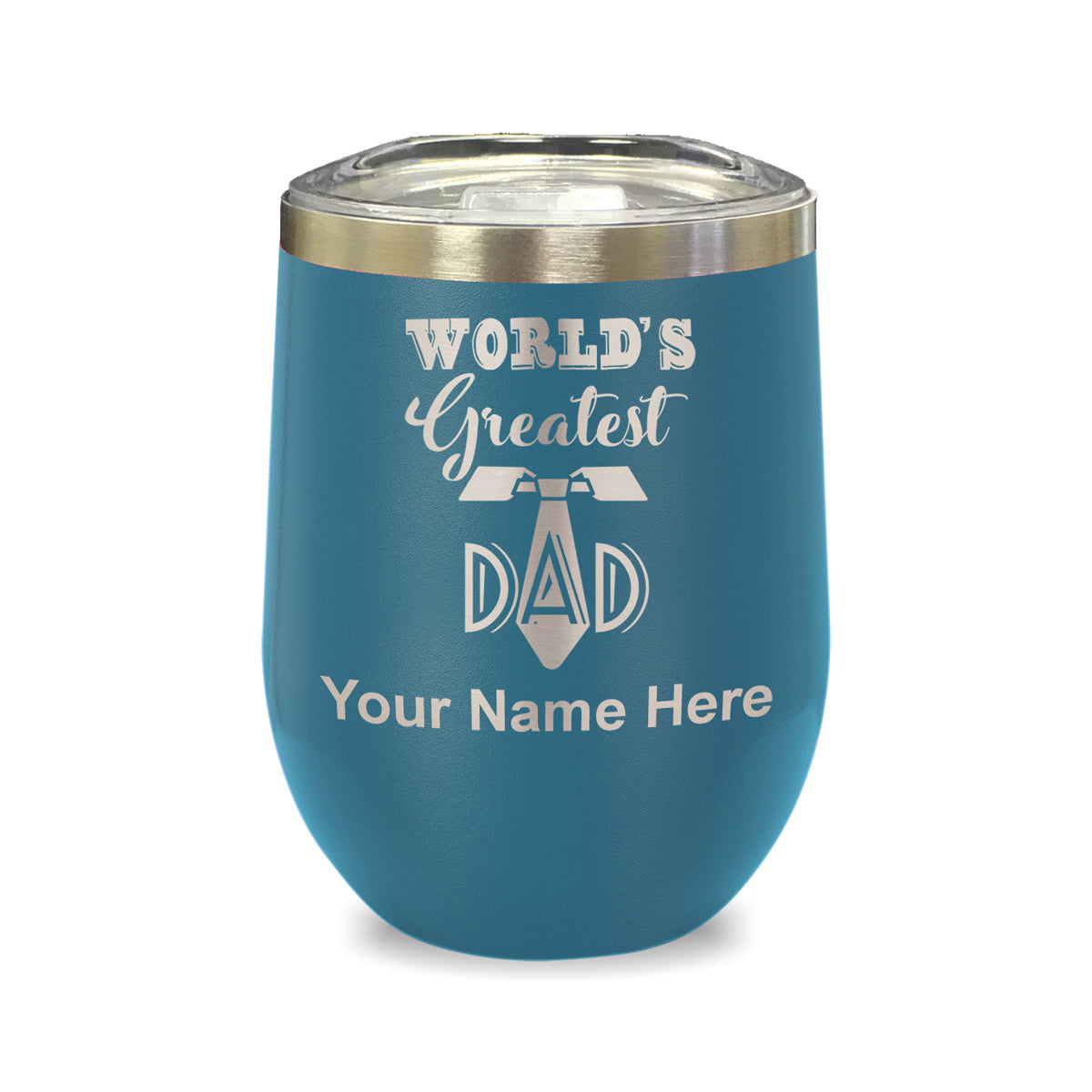 LaserGram Double Wall Stainless Steel Wine Glass, World's Greatest Dad, Personalized Engraving Included