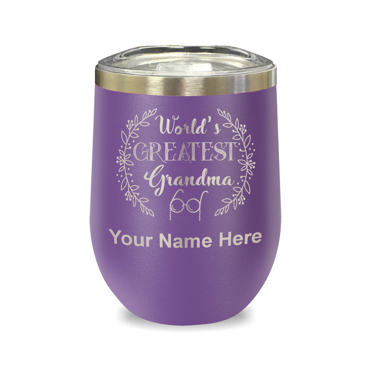LaserGram Double Wall Stainless Steel Wine Glass, World's Greatest Grandma, Personalized Engraving Included