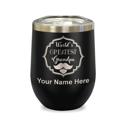 LaserGram Double Wall Stainless Steel Wine Glass, World's Greatest Grandpa, Personalized Engraving Included