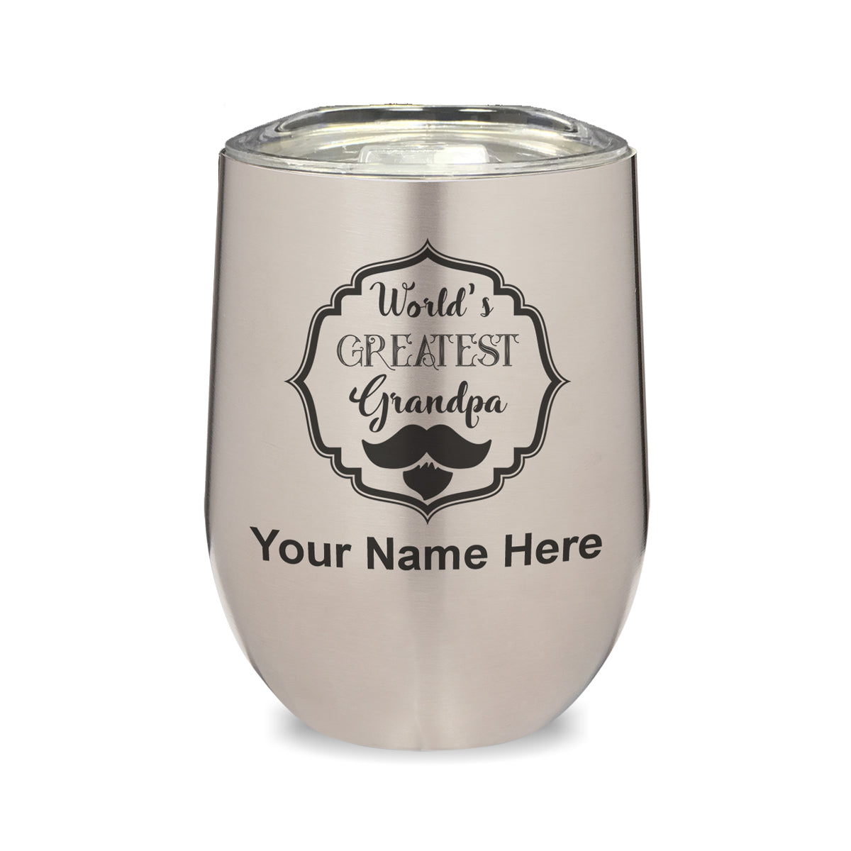 LaserGram Double Wall Stainless Steel Wine Glass, World's Greatest Grandpa, Personalized Engraving Included