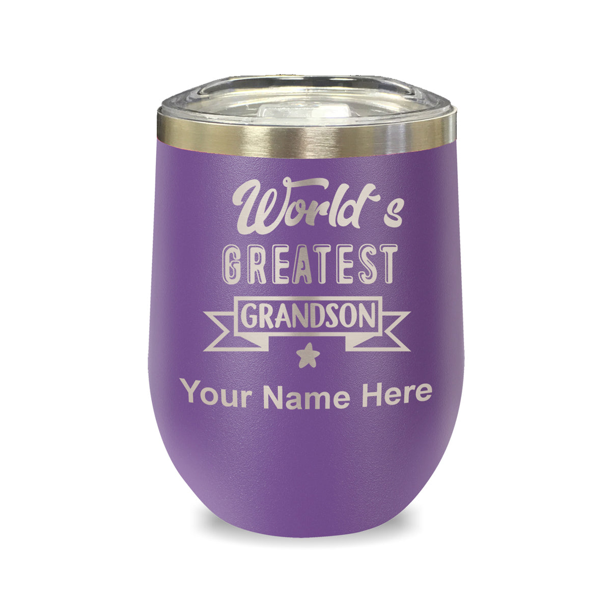 LaserGram Double Wall Stainless Steel Wine Glass, World's Greatest Grandson, Personalized Engraving Included