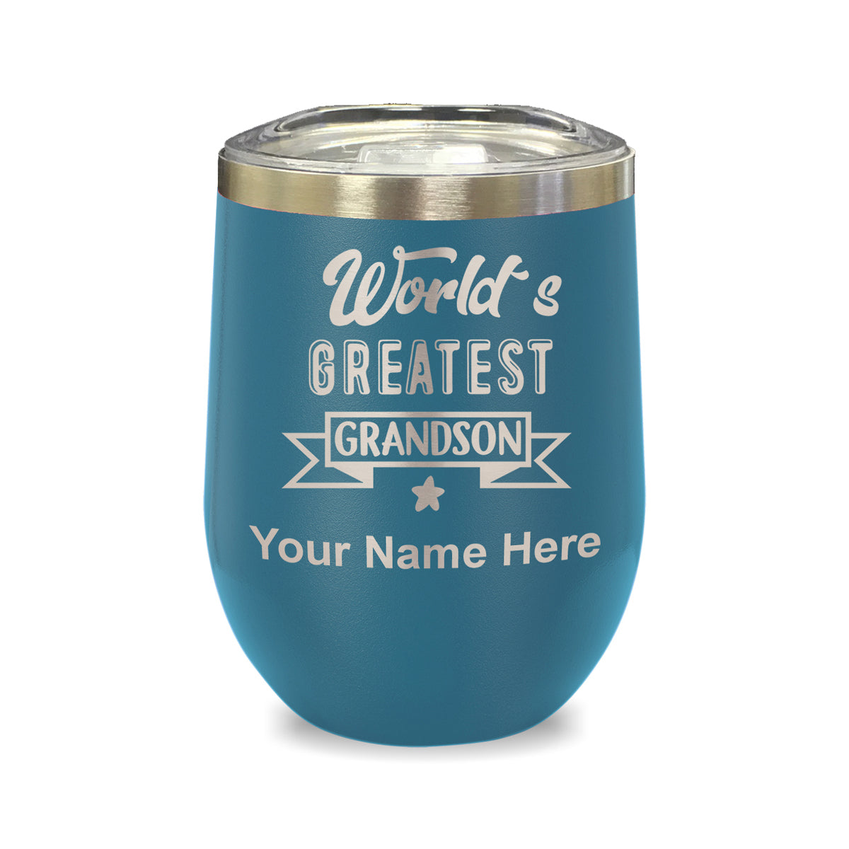 LaserGram Double Wall Stainless Steel Wine Glass, World's Greatest Grandson, Personalized Engraving Included