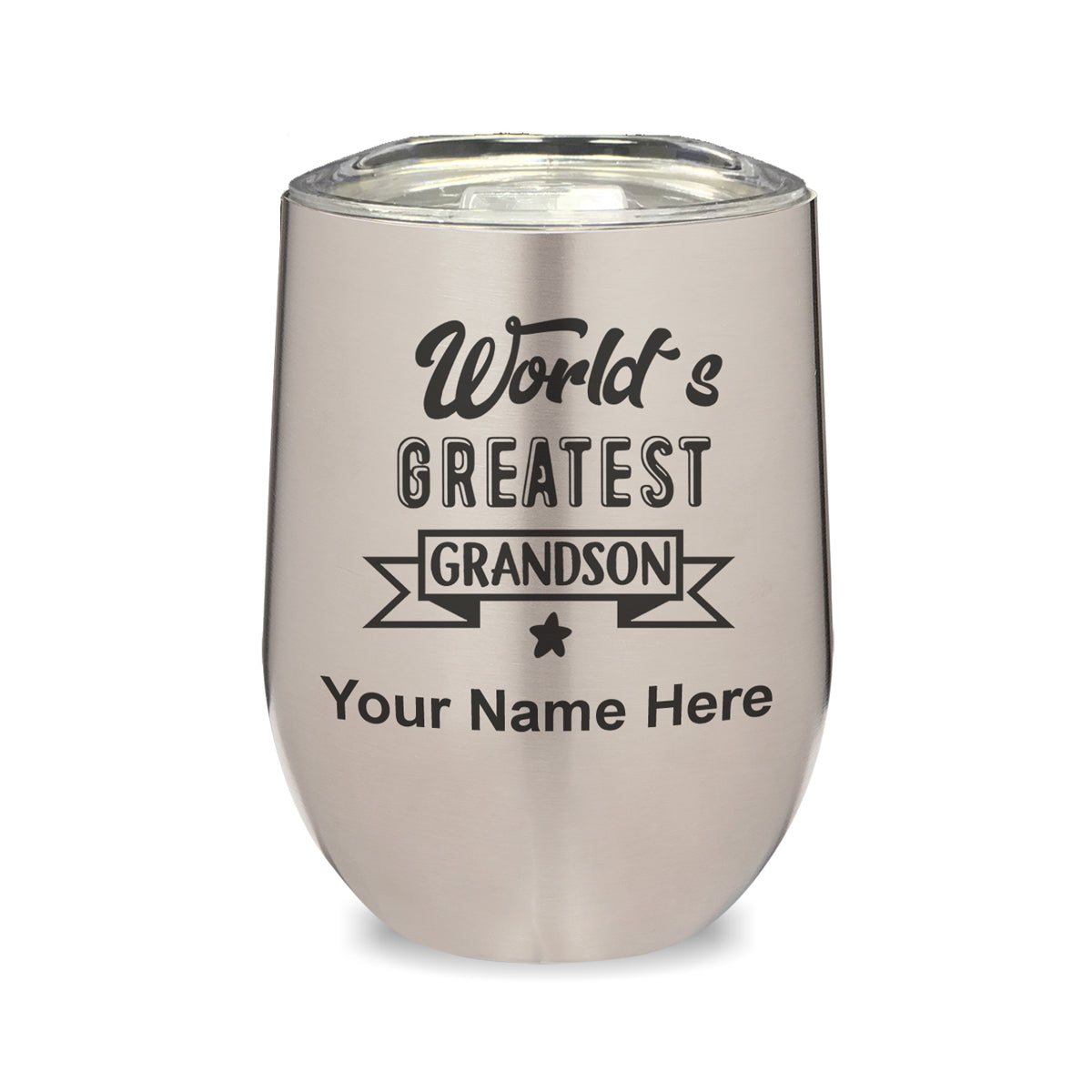 LaserGram Double Wall Stainless Steel Wine Glass, World's Greatest Grandson, Personalized Engraving Included