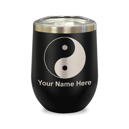 LaserGram Double Wall Stainless Steel Wine Glass, Yin Yang, Personalized Engraving Included