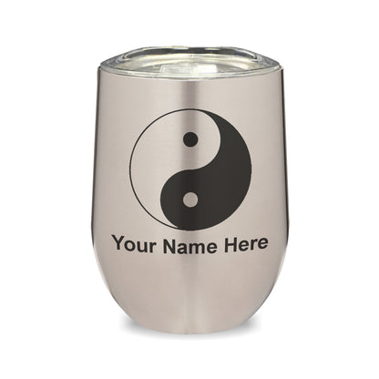 LaserGram Double Wall Stainless Steel Wine Glass, Yin Yang, Personalized Engraving Included