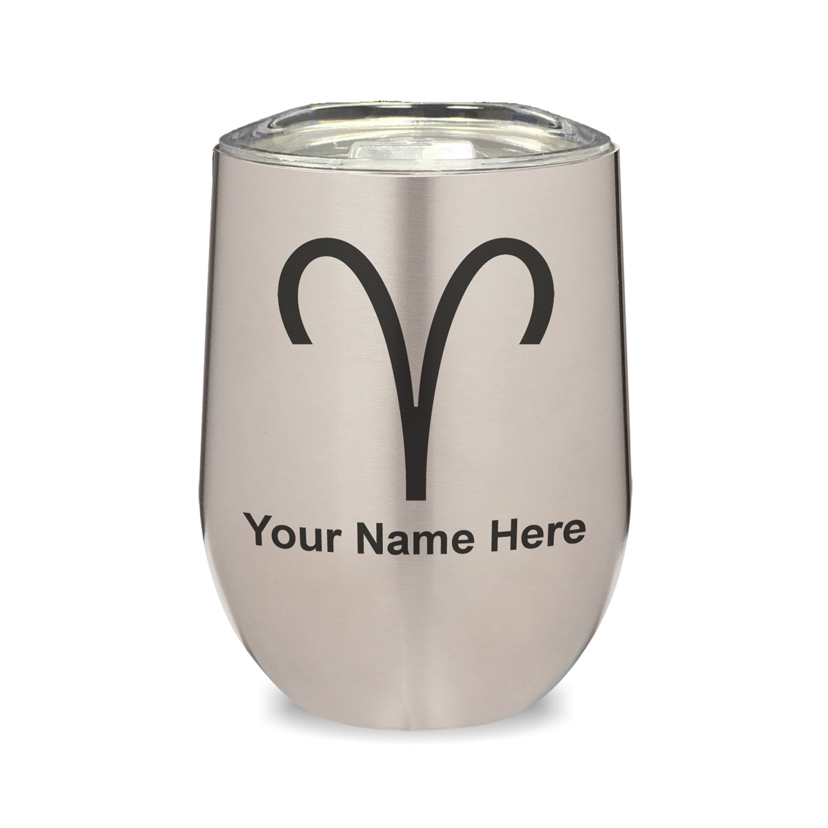 LaserGram Double Wall Stainless Steel Wine Glass, Zodiac Sign Aries, Personalized Engraving Included