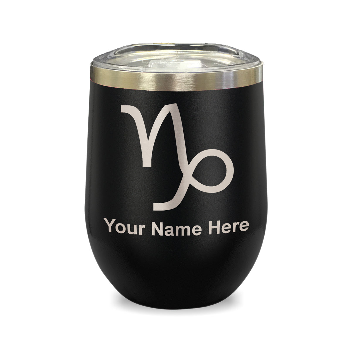 LaserGram Double Wall Stainless Steel Wine Glass, Zodiac Sign Capricorn, Personalized Engraving Included