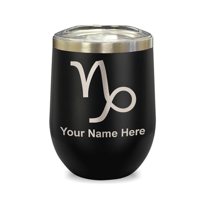 LaserGram Double Wall Stainless Steel Wine Glass, Zodiac Sign Capricorn, Personalized Engraving Included