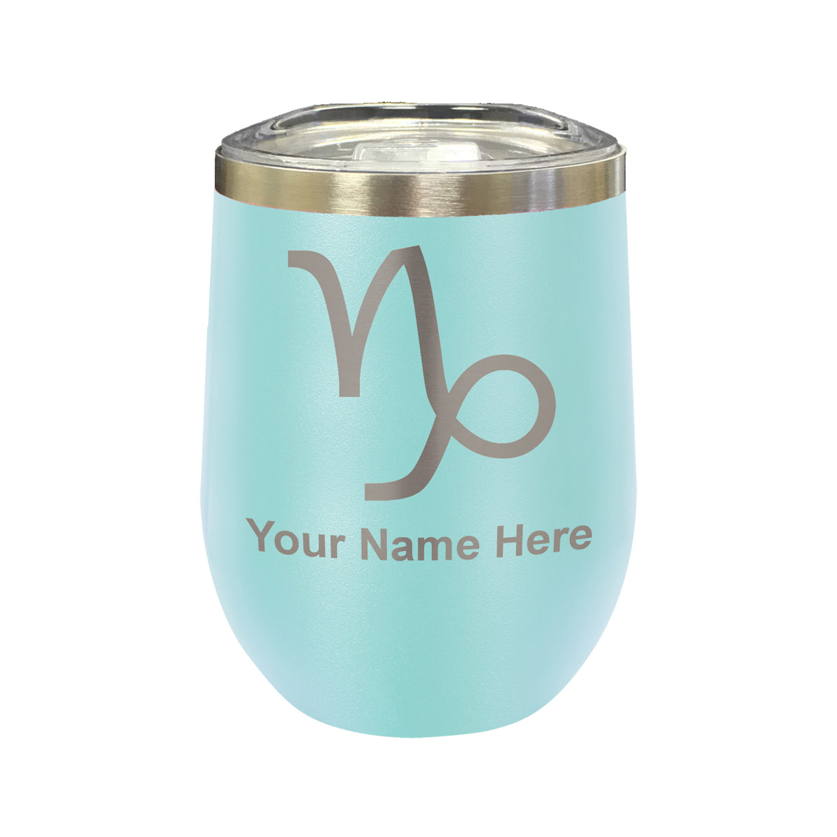 LaserGram Double Wall Stainless Steel Wine Glass, Zodiac Sign Capricorn, Personalized Engraving Included