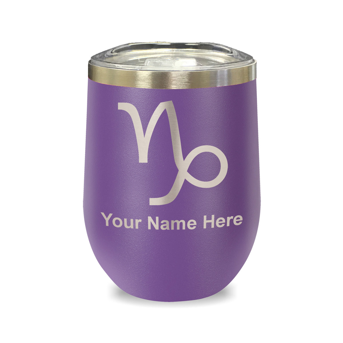 LaserGram Double Wall Stainless Steel Wine Glass, Zodiac Sign Capricorn, Personalized Engraving Included