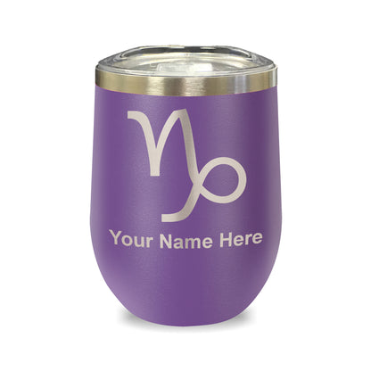 LaserGram Double Wall Stainless Steel Wine Glass, Zodiac Sign Capricorn, Personalized Engraving Included