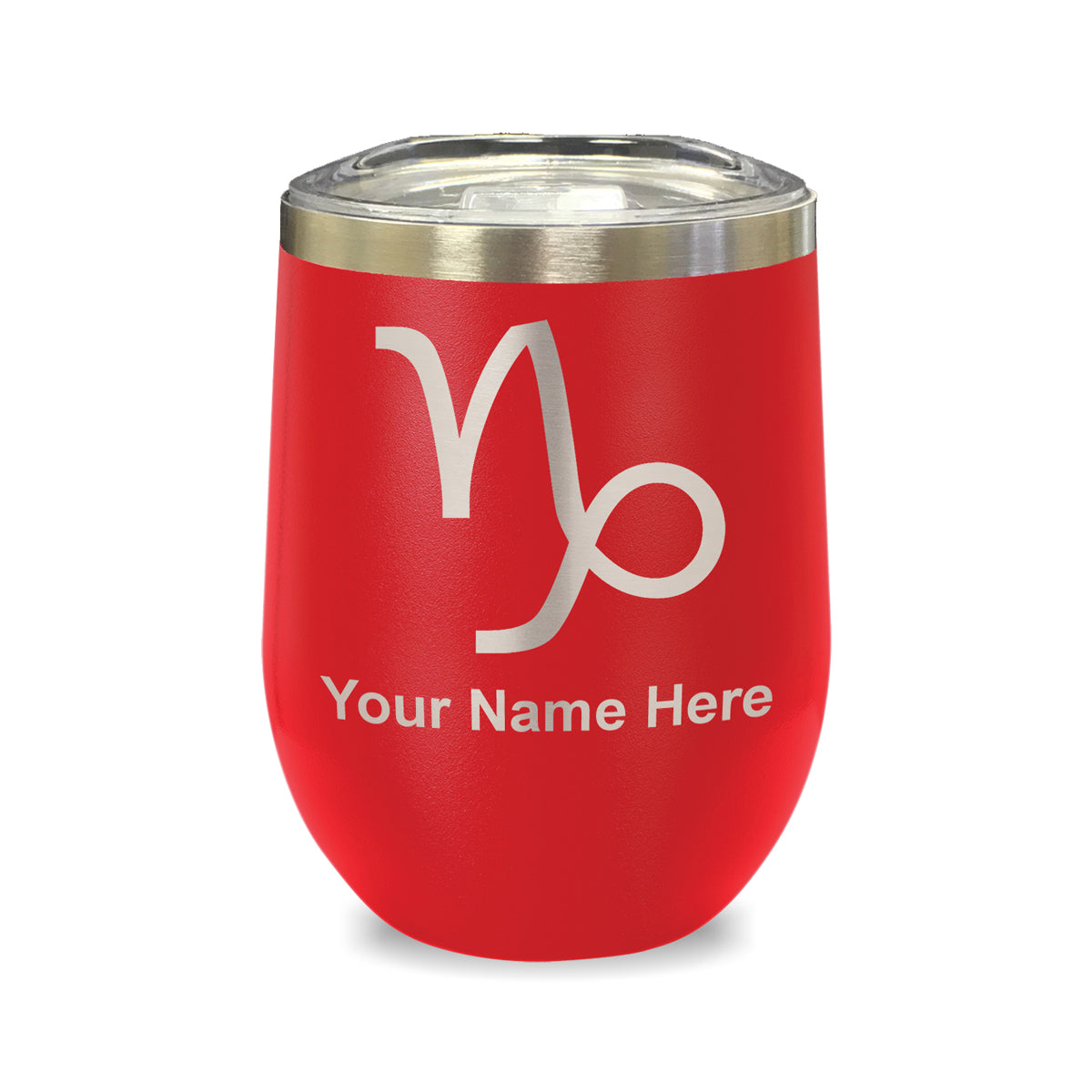 LaserGram Double Wall Stainless Steel Wine Glass, Zodiac Sign Capricorn, Personalized Engraving Included