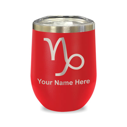 LaserGram Double Wall Stainless Steel Wine Glass, Zodiac Sign Capricorn, Personalized Engraving Included