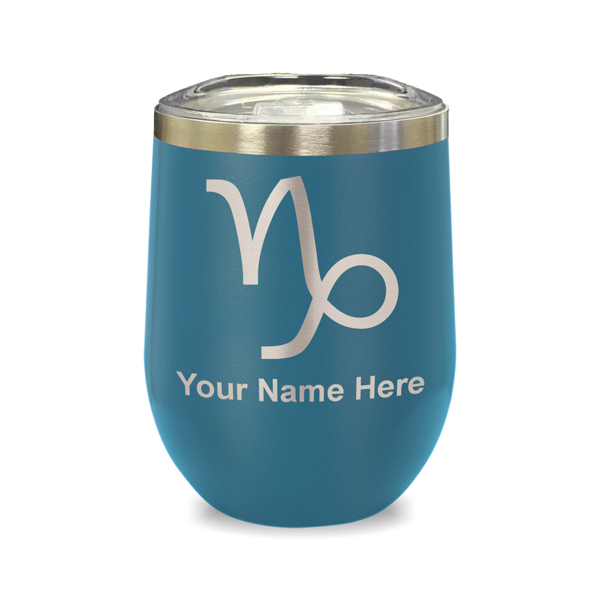 LaserGram Double Wall Stainless Steel Wine Glass, Zodiac Sign Capricorn, Personalized Engraving Included