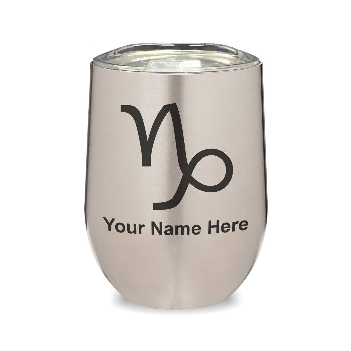 LaserGram Double Wall Stainless Steel Wine Glass, Zodiac Sign Capricorn, Personalized Engraving Included
