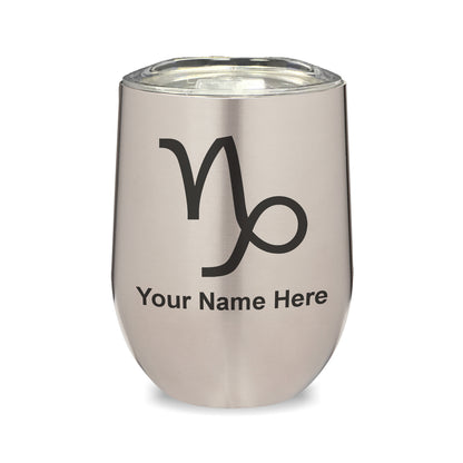 LaserGram Double Wall Stainless Steel Wine Glass, Zodiac Sign Capricorn, Personalized Engraving Included