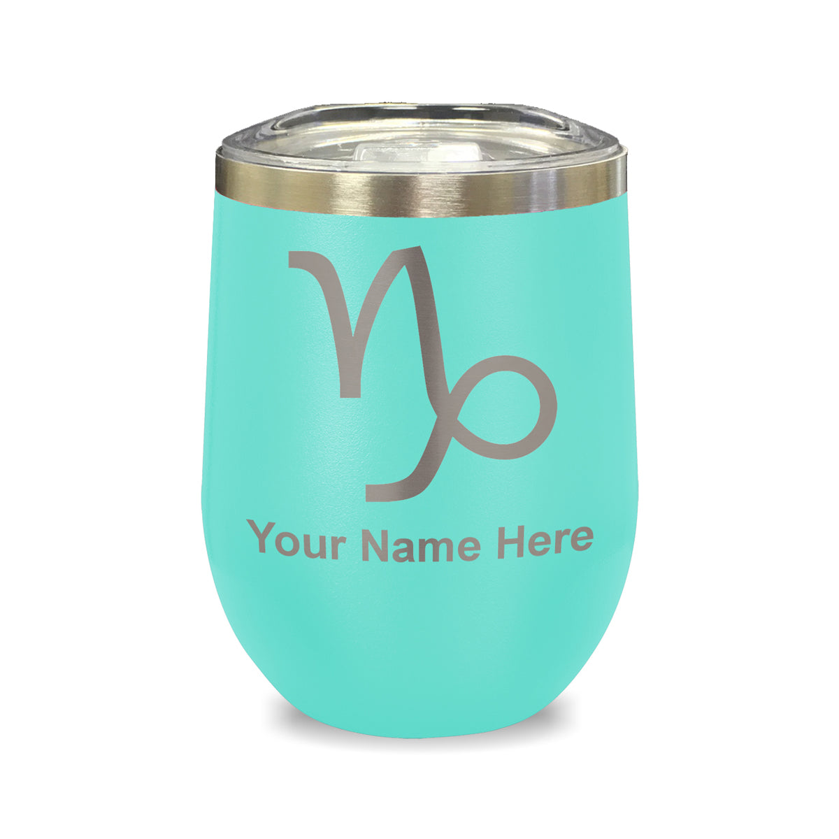 LaserGram Double Wall Stainless Steel Wine Glass, Zodiac Sign Capricorn, Personalized Engraving Included
