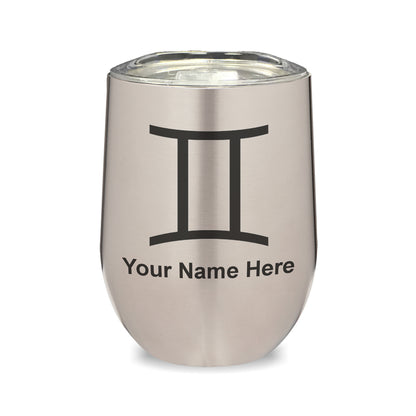 LaserGram Double Wall Stainless Steel Wine Glass, Zodiac Sign Gemini, Personalized Engraving Included