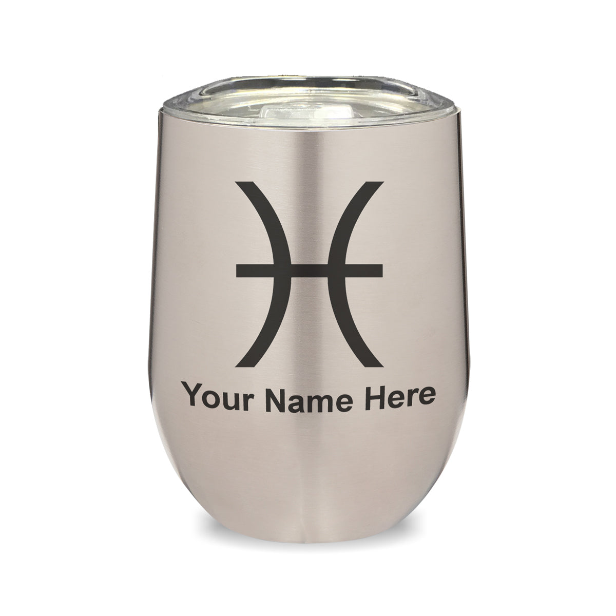 LaserGram Double Wall Stainless Steel Wine Glass, Zodiac Sign Pisces, Personalized Engraving Included