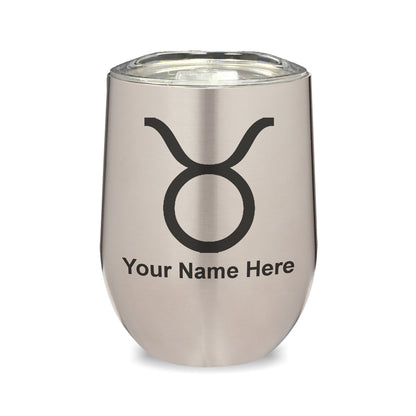 LaserGram Double Wall Stainless Steel Wine Glass, Zodiac Sign Taurus, Personalized Engraving Included