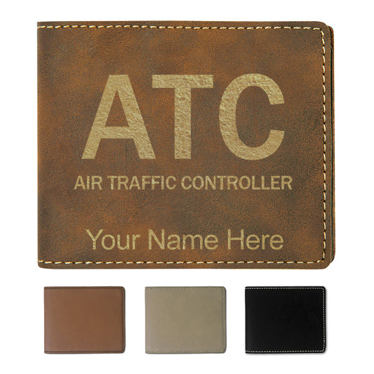 Faux Leather Bi-Fold Wallet, ATC Air Traffic Controller, Personalized Engraving Included