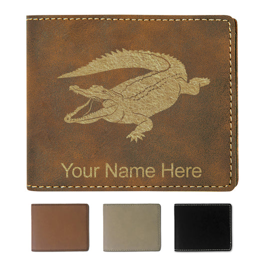 Faux Leather Bi-Fold Wallet, Alligator, Personalized Engraving Included