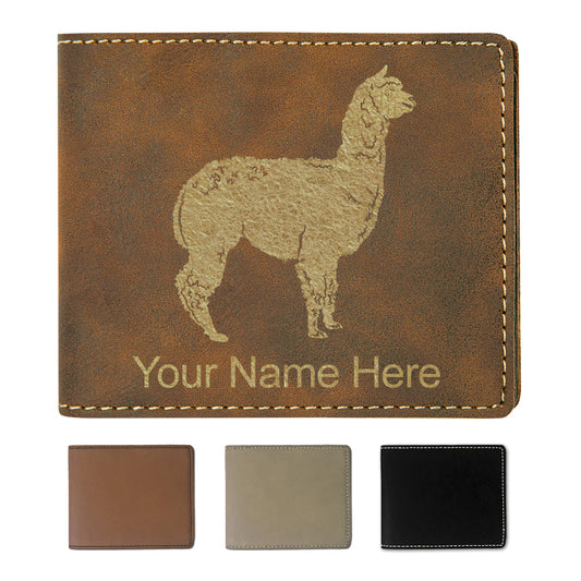 Faux Leather Bi-Fold Wallet, Alpaca, Personalized Engraving Included