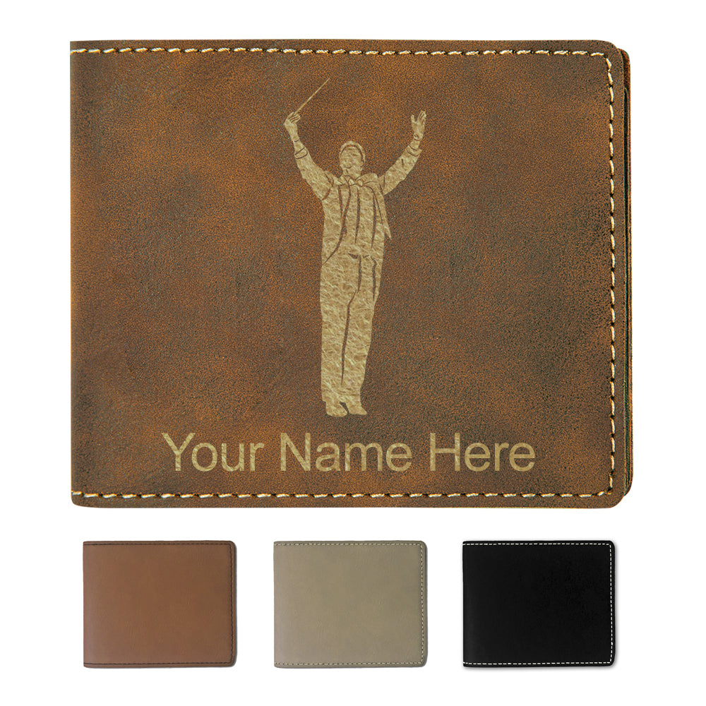 Faux Leather Bi-Fold Wallet, Band Director, Personalized Engraving Included