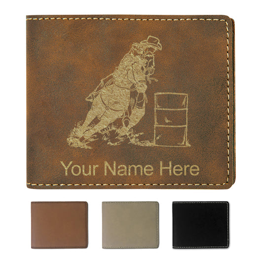 Faux Leather Bi-Fold Wallet, Barrel Racer, Personalized Engraving Included