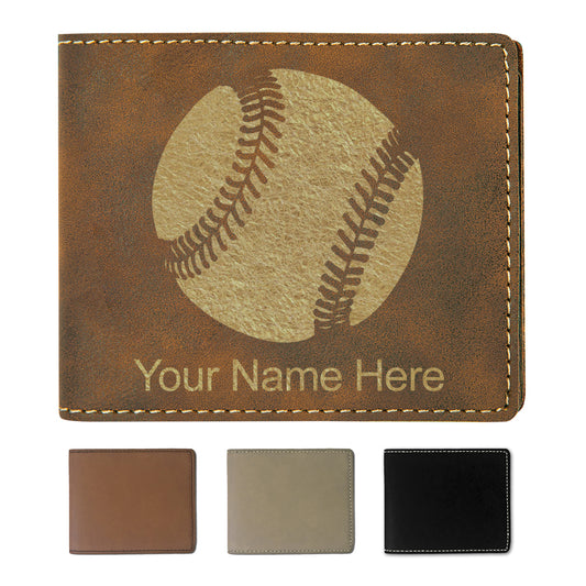 Faux Leather Bi-Fold Wallet, Baseball Ball, Personalized Engraving Included