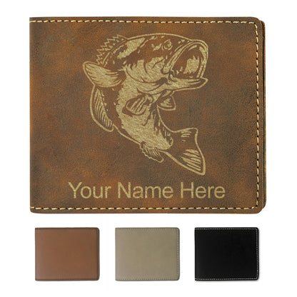 Faux Leather Bi-Fold Wallet, Bass Fish, Personalized Engraving Included