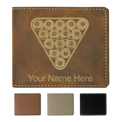 Faux Leather Bi-Fold Wallet, Billiard Balls, Personalized Engraving Included