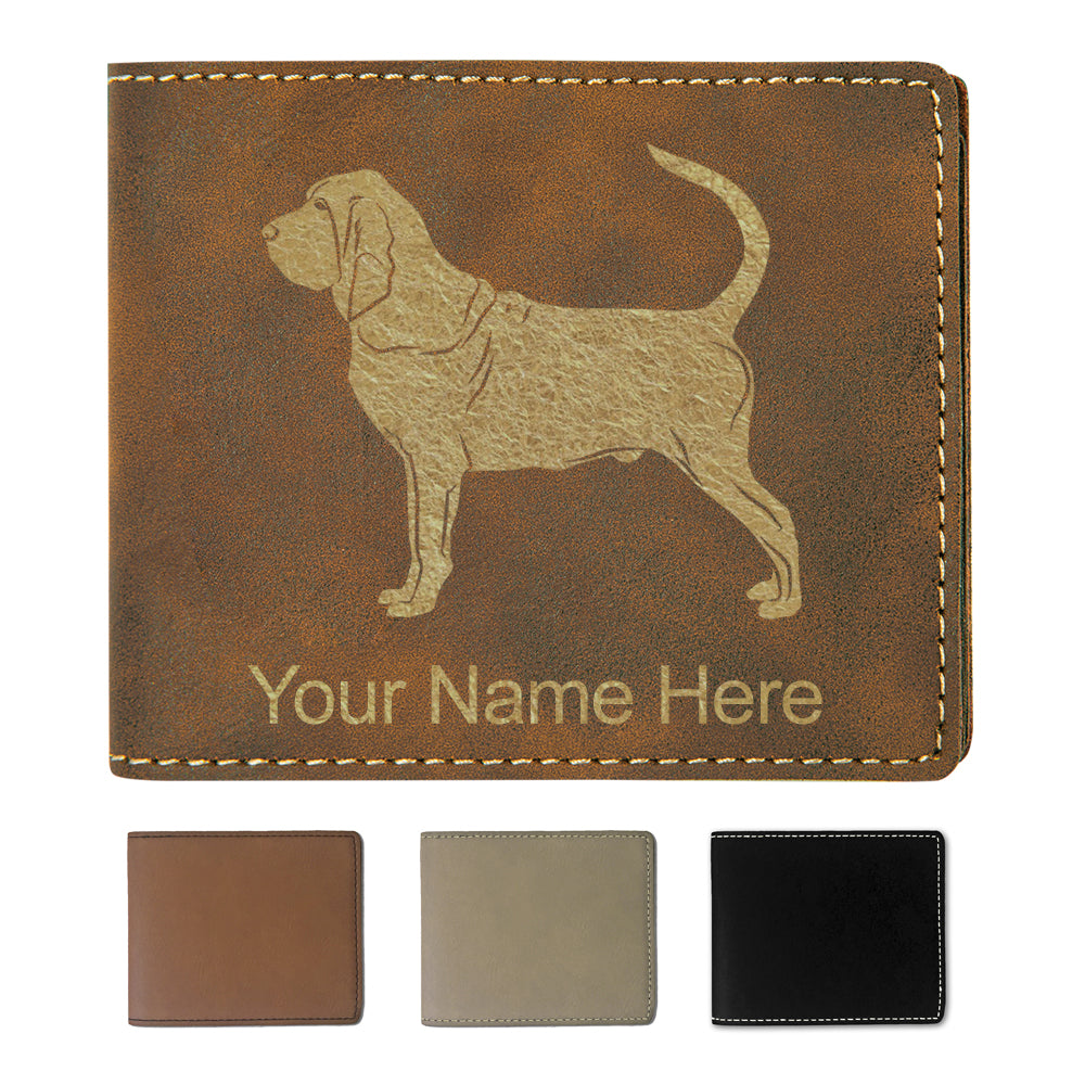 Faux Leather Bi-Fold Wallet, Bloodhound Dog, Personalized Engraving Included