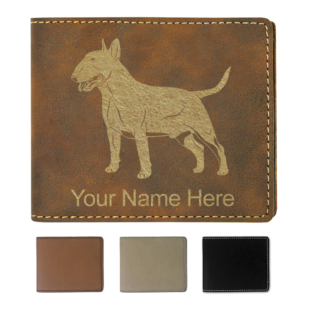 Faux Leather Bi-Fold Wallet, Bull Terrier Dog, Personalized Engraving Included