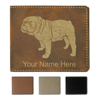 Faux Leather Bi-Fold Wallet, Bulldog Dog, Personalized Engraving Included