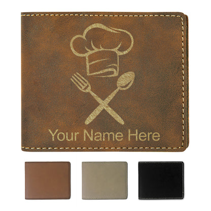 Faux Leather Bi-Fold Wallet, Chef Hat, Personalized Engraving Included