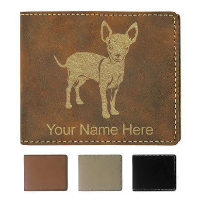 Faux Leather Bi-Fold Wallet, Chihuahua Dog, Personalized Engraving Included